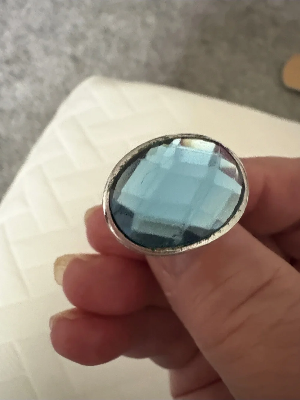 Silpada Large Faceted Teal Glass Statement Ring size 8